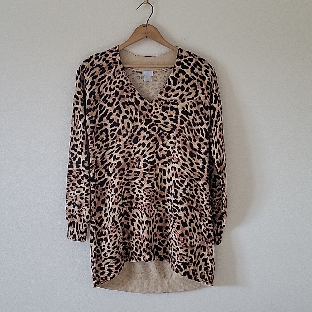 Chico's Leopard Print VNeck Tunic Sweater Size Small S